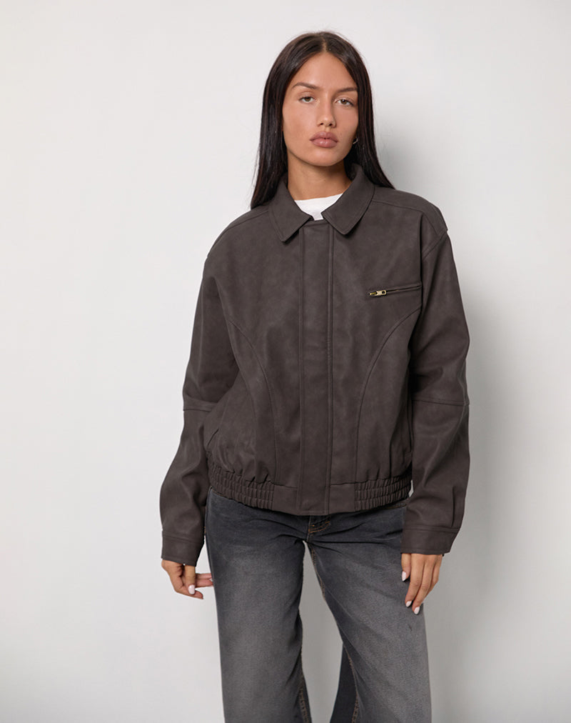 Aviara Cropped Jacket In PU Dark Brown-Nico Sky