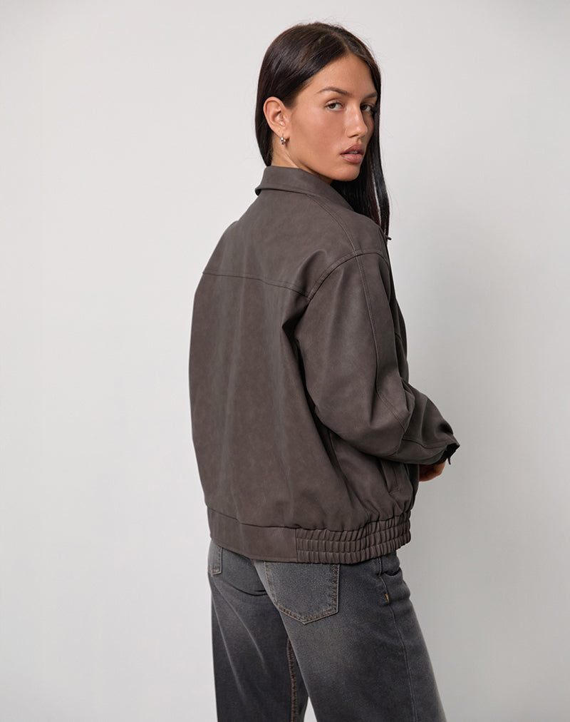 Aviara Cropped Jacket In PU Dark Brown-Nico Sky
