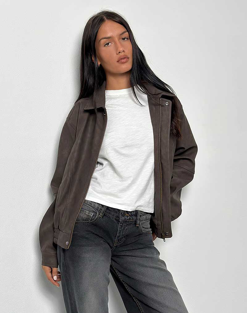 Aviara Cropped Jacket In PU Dark Brown-Nico Sky