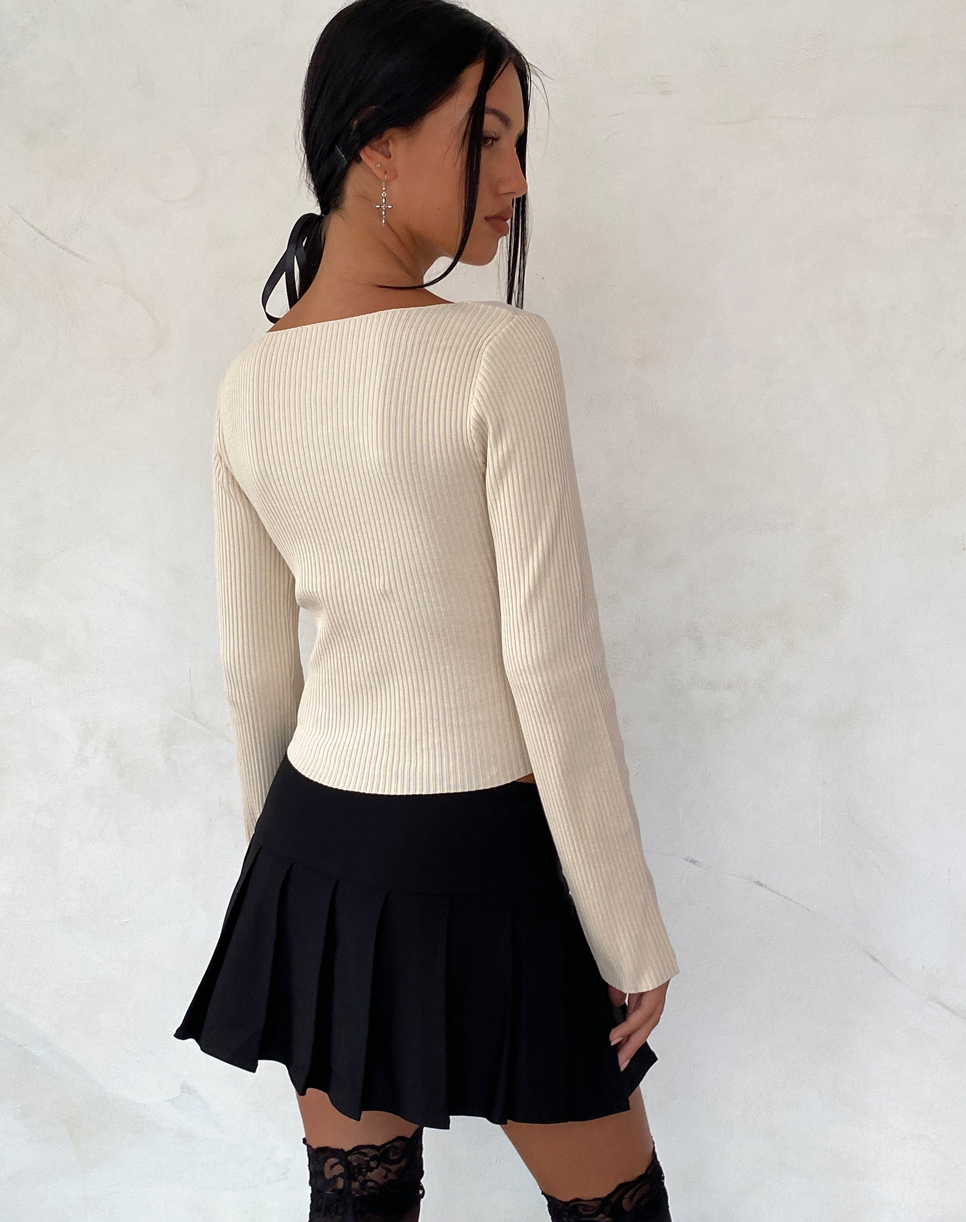 Awdella Knitted Long Sleeve Top in Beige-Nico Sky