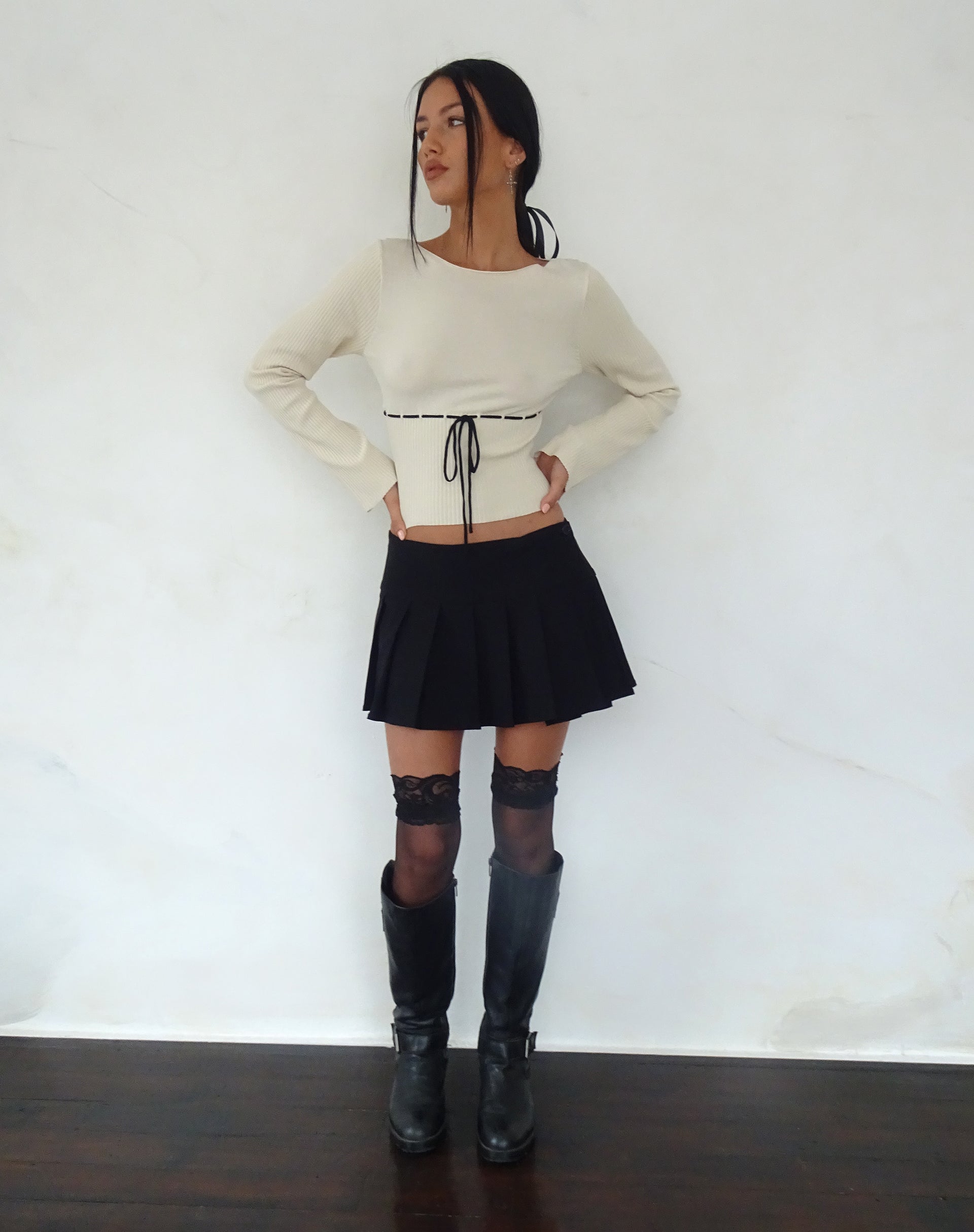 Awdella Knitted Long Sleeve Top in Beige-Nico Sky