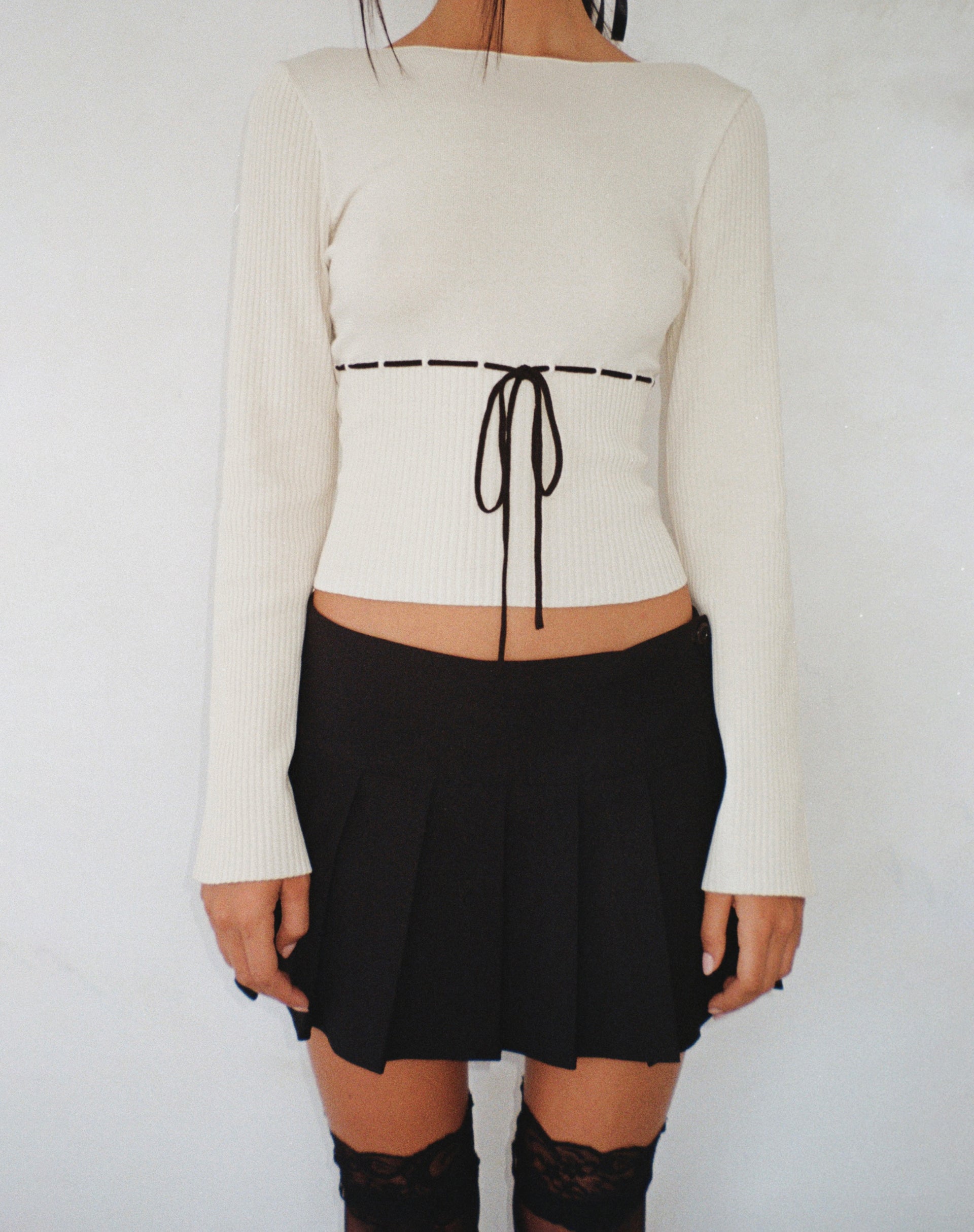 Awdella Knitted Long Sleeve Top in Beige-Nico Sky