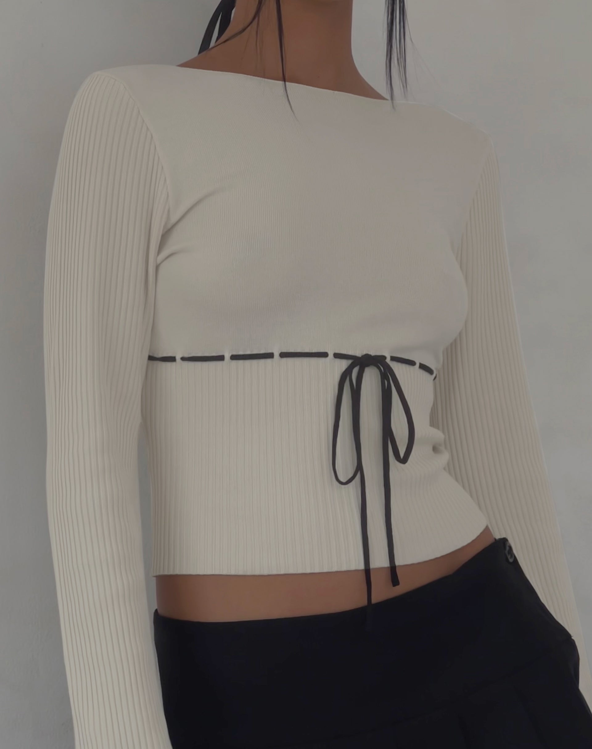 Awdella Knitted Long Sleeve Top in Beige-Nico Sky