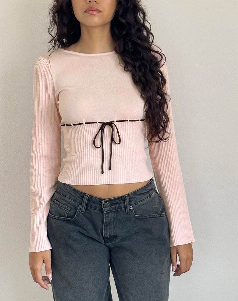 Awdella Top in Blush Pink with Black-Nico Sky