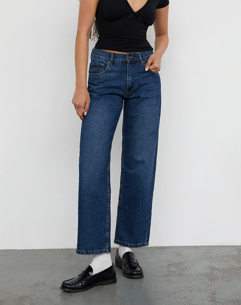 Mid Rise Awkward Parallel Jeans in Mid Blue Used-Nico Sky
