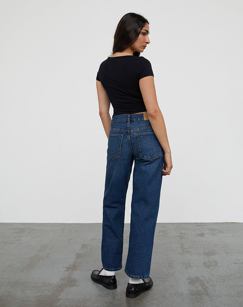 Mid Rise Awkward Parallel Jeans in Mid Blue Used-Nico Sky