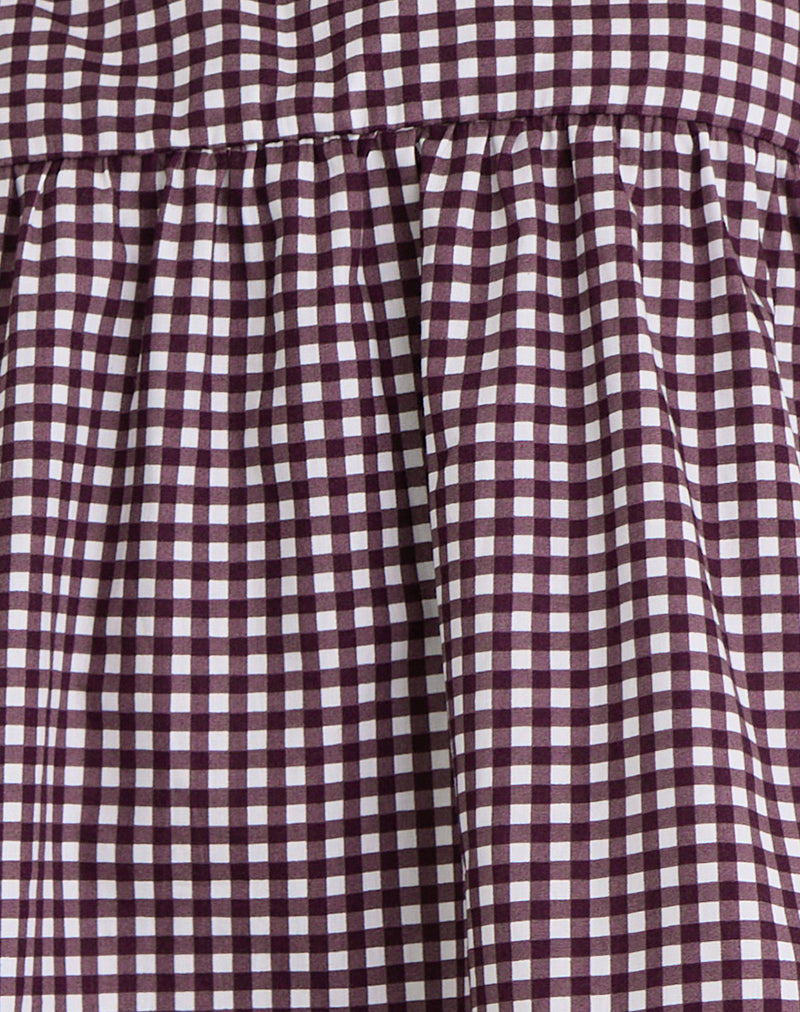 Axoni Square Neck Blouse in Mini Gingham Wine-Nico Sky