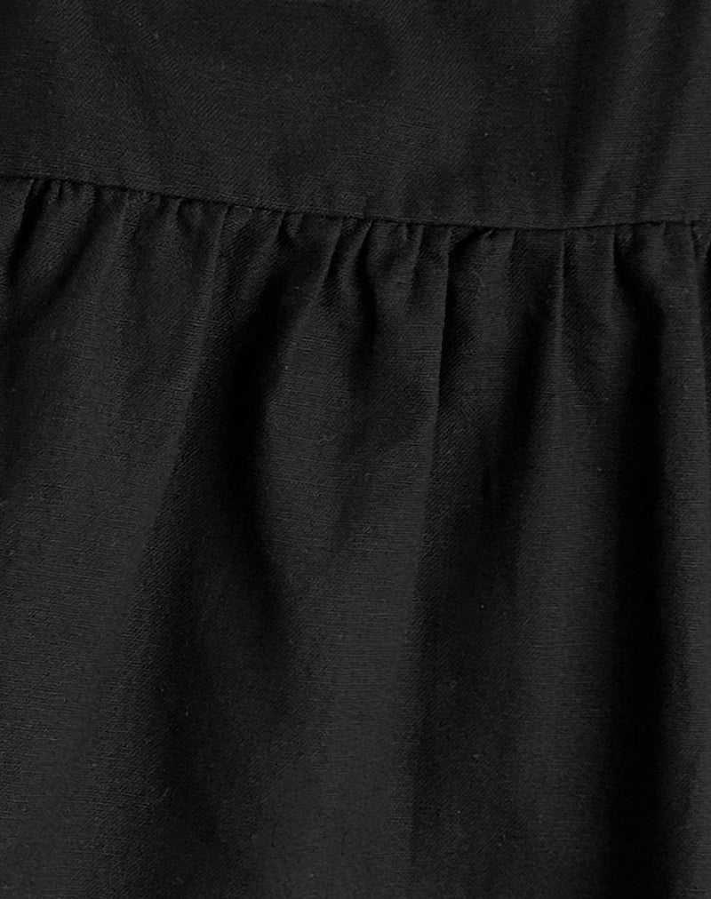 Axoni Square Neck Blouse in Linen Black-Nico Sky