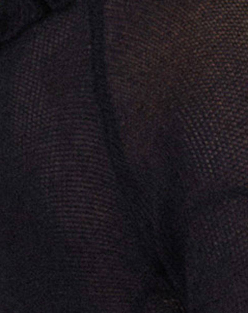 Ayako Frill Fine Knit Top in Black-Nico Sky