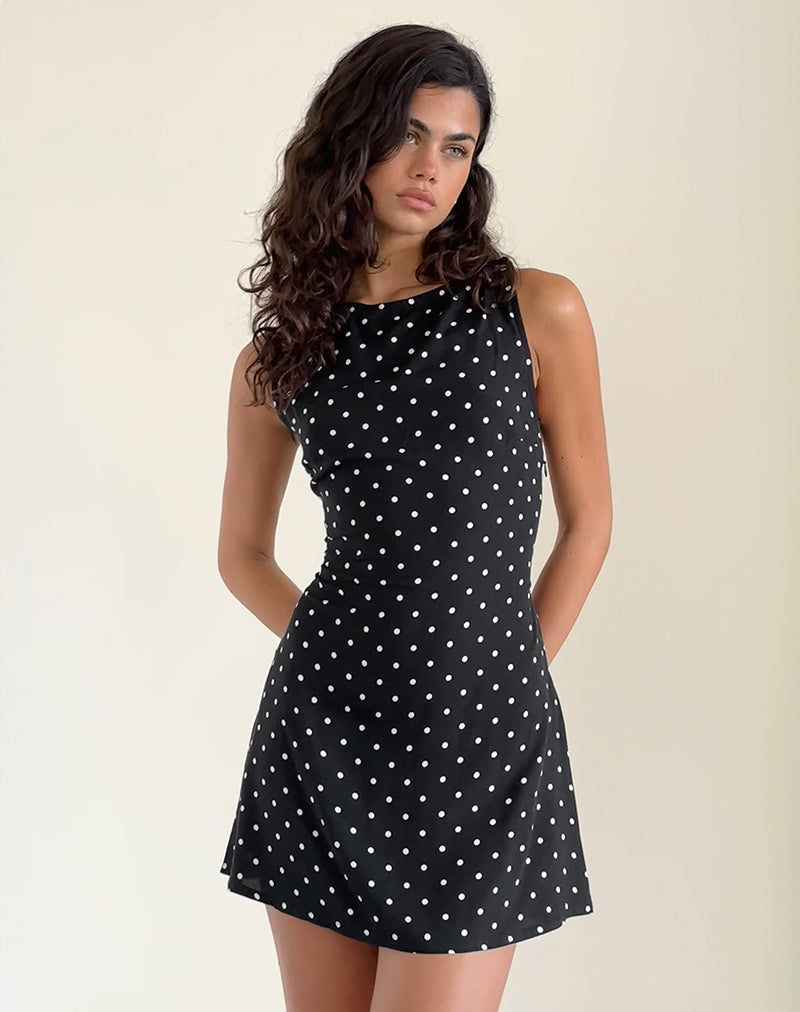 Ayana Backless Mini Dress in Polka Black-Nico Sky