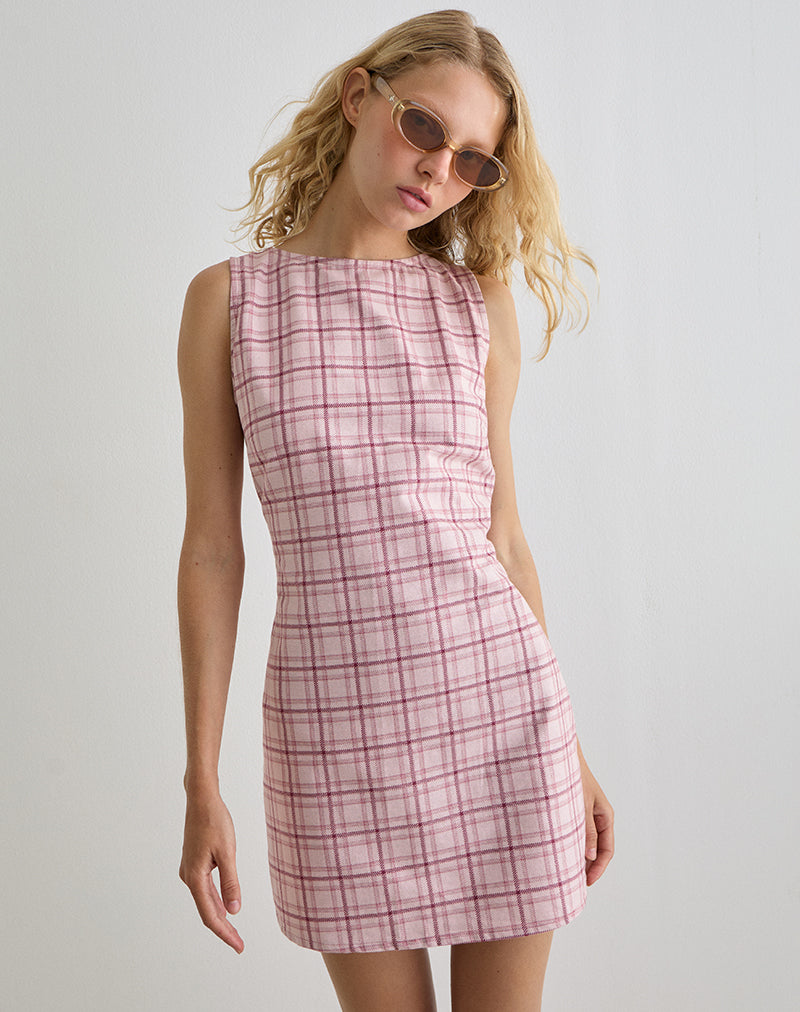 Ayana Backless Mini Dress in Basic Tartan Pink-Nico Sky