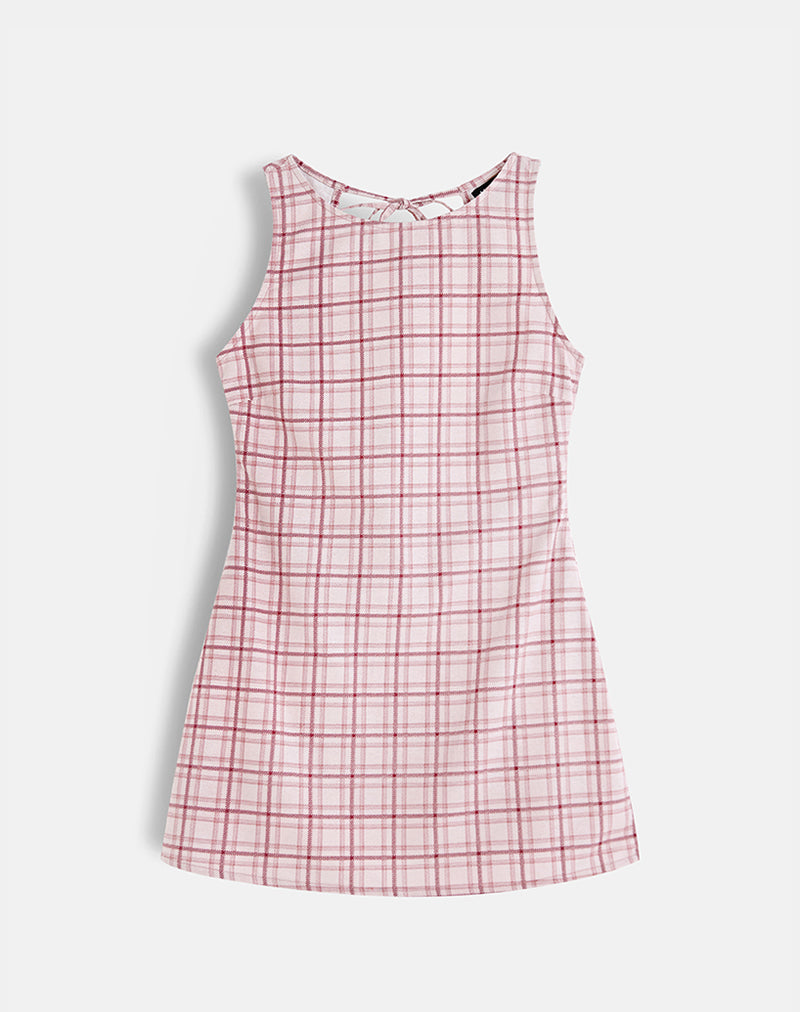 Ayana Backless Mini Dress in Basic Tartan Pink-Nico Sky