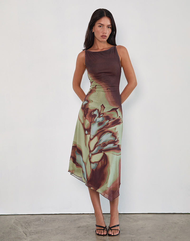 Aysun Midi Dress in Lumen Mesh Brown-Nico Sky