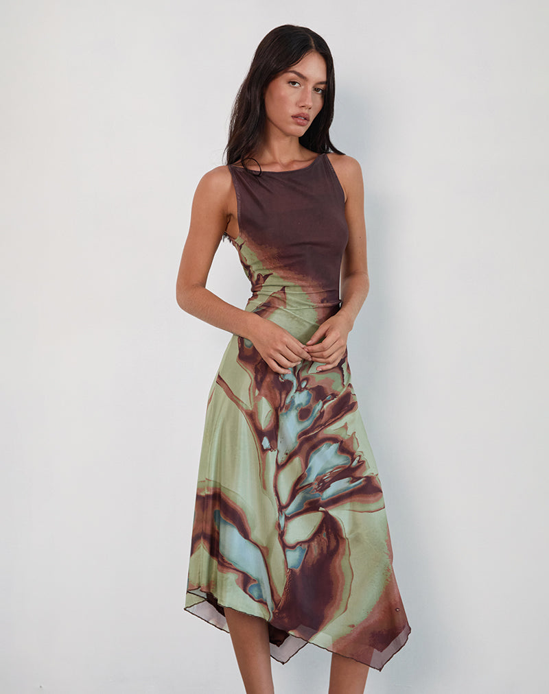 Aysun Midi Dress in Lumen Mesh Brown-Nico Sky