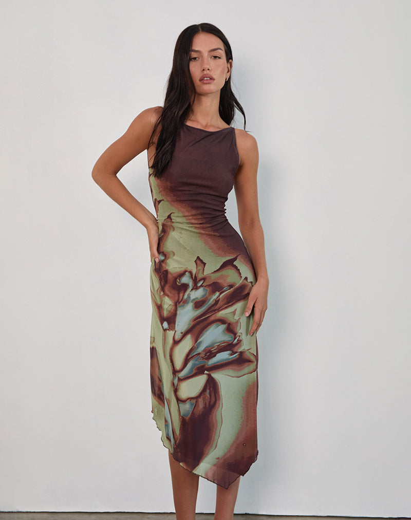 Aysun Midi Dress in Lumen Mesh Brown-Nico Sky
