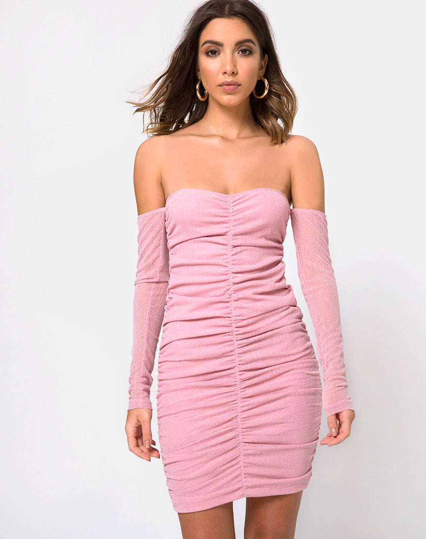 Azalea Off The Shoulder Dress in Sheer Knit Blush-Nico Sky
