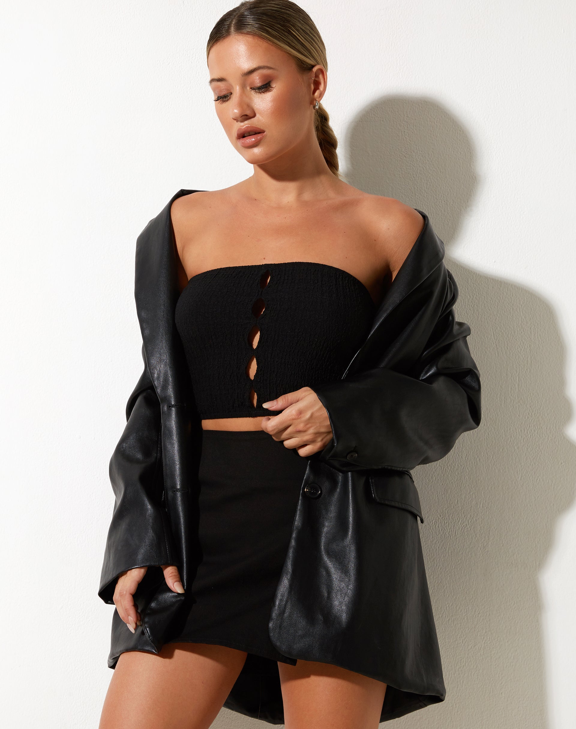 Baha Bandeau Top in Bubble Jersey Black-Nico Sky