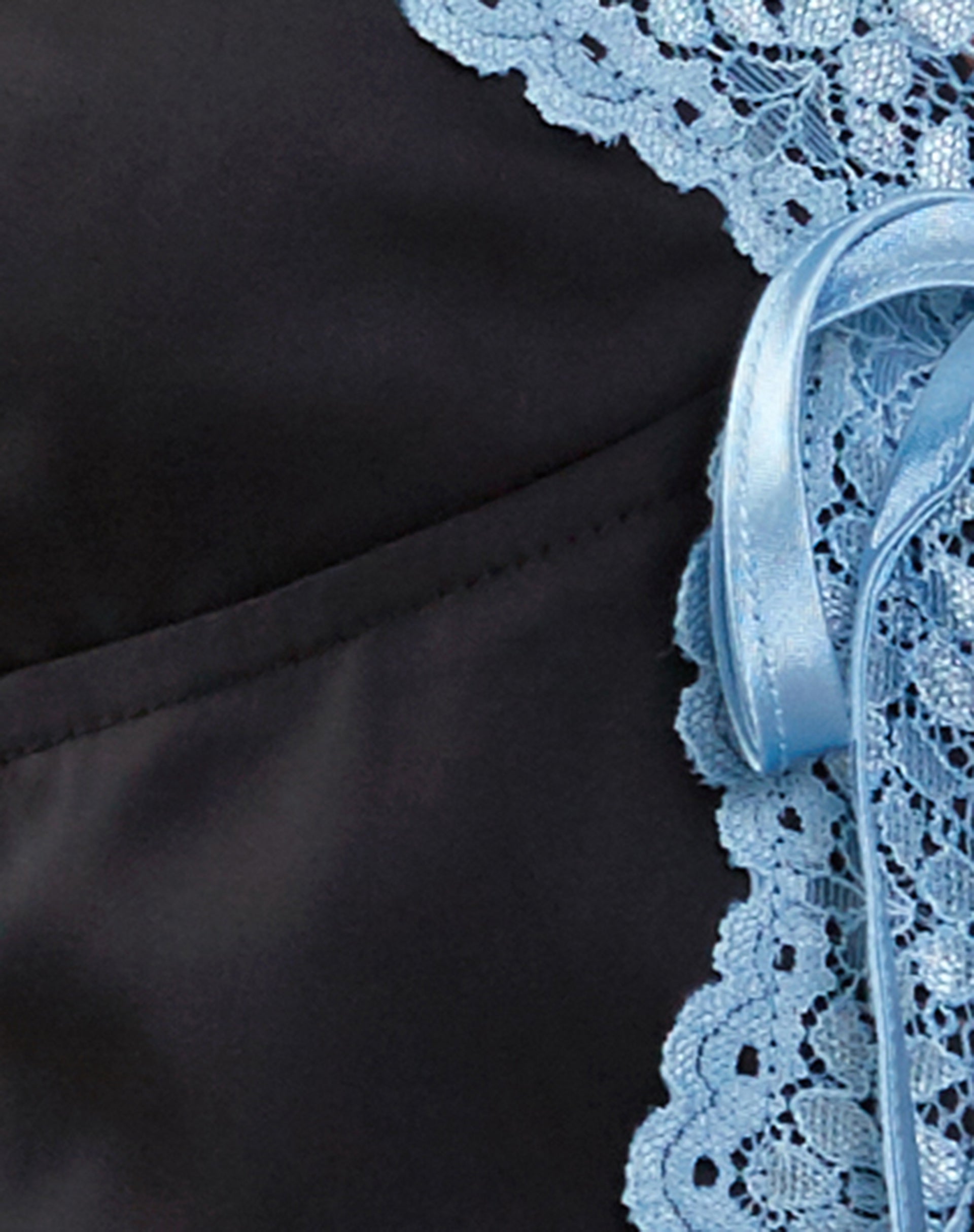 Bahela Tie Front Cami Top in Black with Blue Lace-Nico Sky