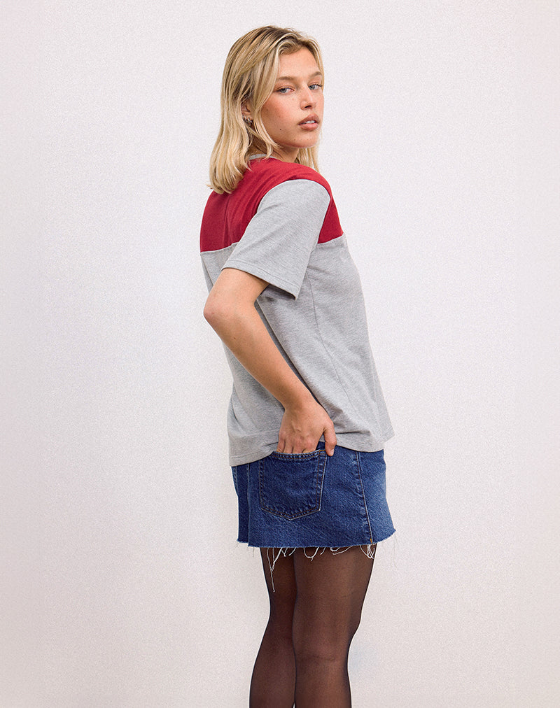 Balap Oversized Top in Grey Marl and Adrenaline Red with '86' Emb-Nico Sky