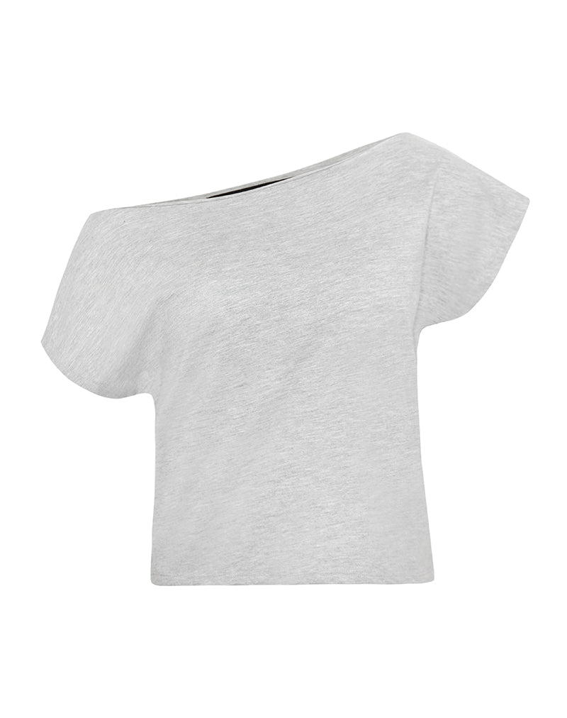 Balia Asymmetric Short Sleeve Basic Top in Grey Marl-Nico Sky