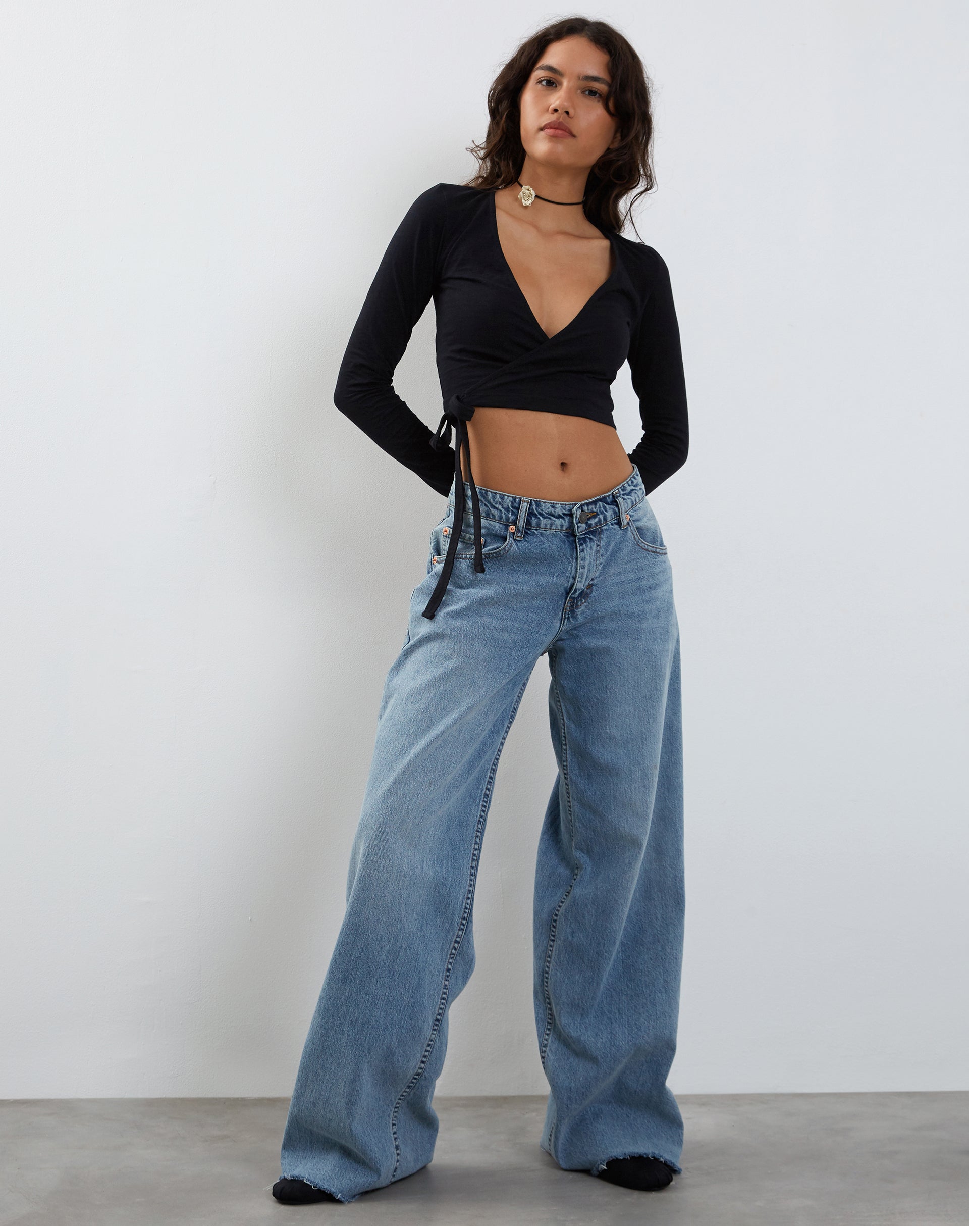 Ballet Long Sleeve Wrap Top in Black Jersey-Nico Sky