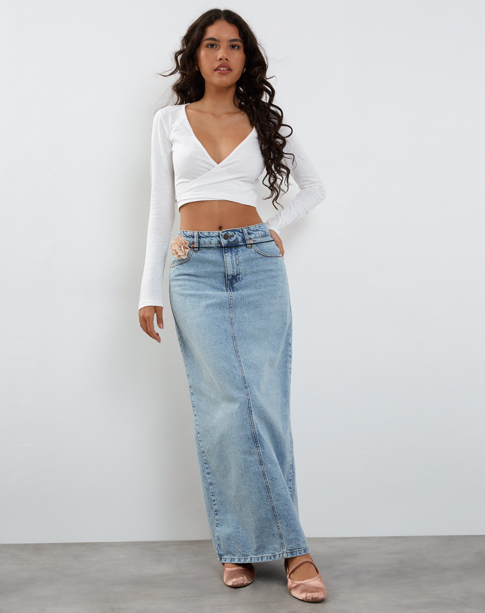 Ballet Wrap Top in White Jersey-Nico Sky