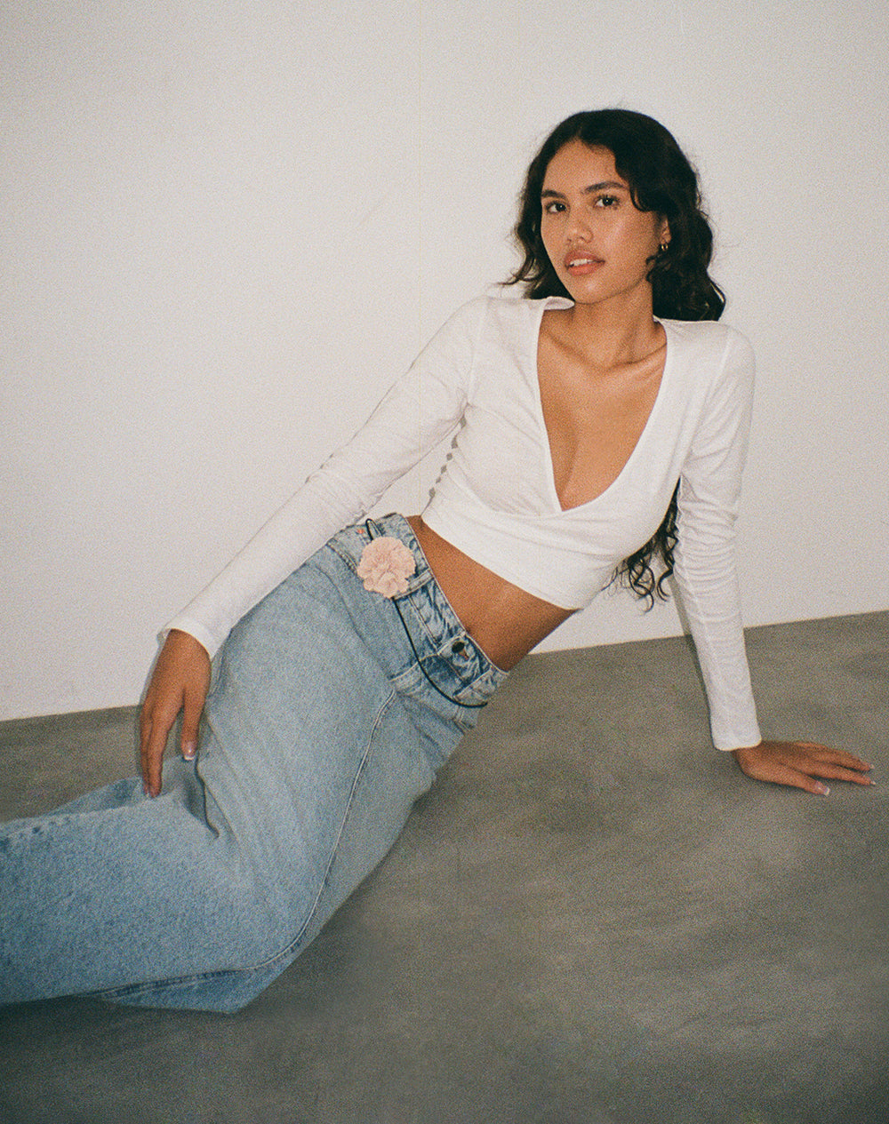 Ballet Wrap Top in White Jersey-Nico Sky