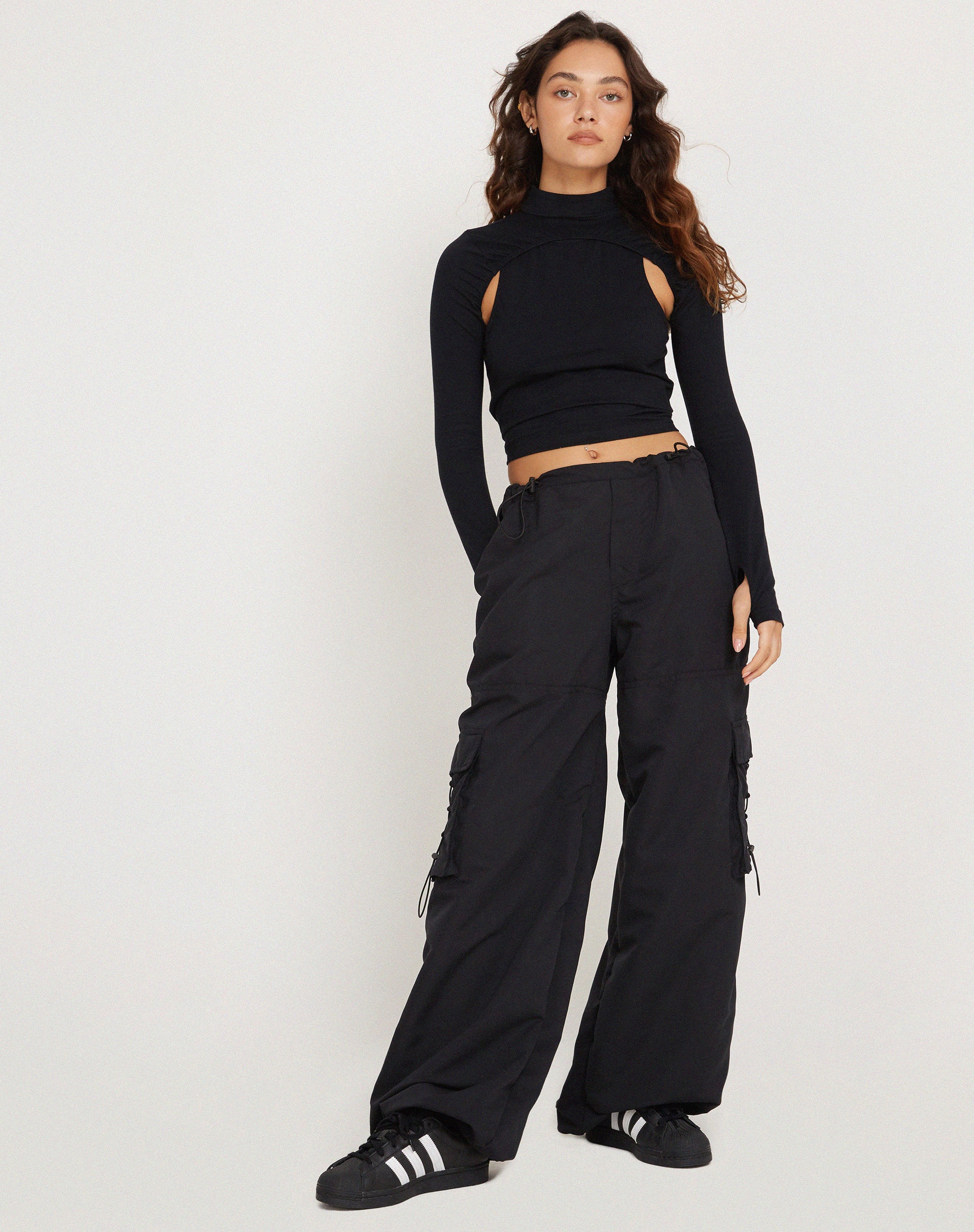 Bandi Long Sleeve High Neck Cut Out Top in Black-Nico Sky