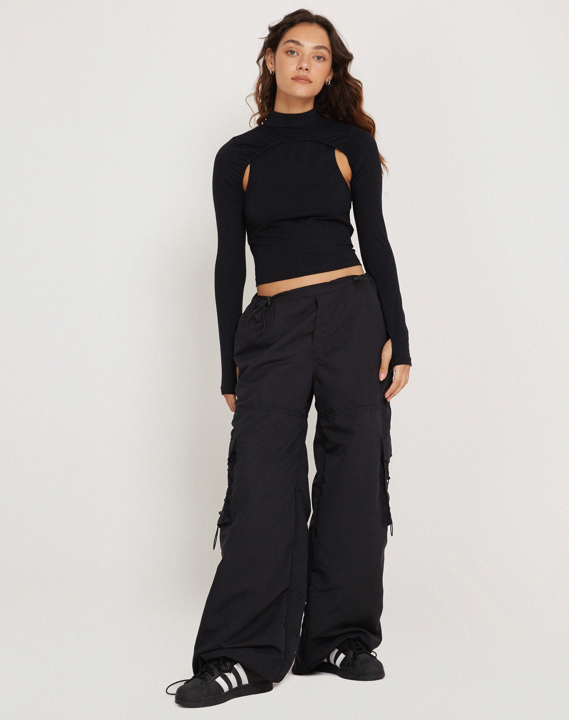 Bandi Long Sleeve High Neck Cut Out Top in Black-Nico Sky