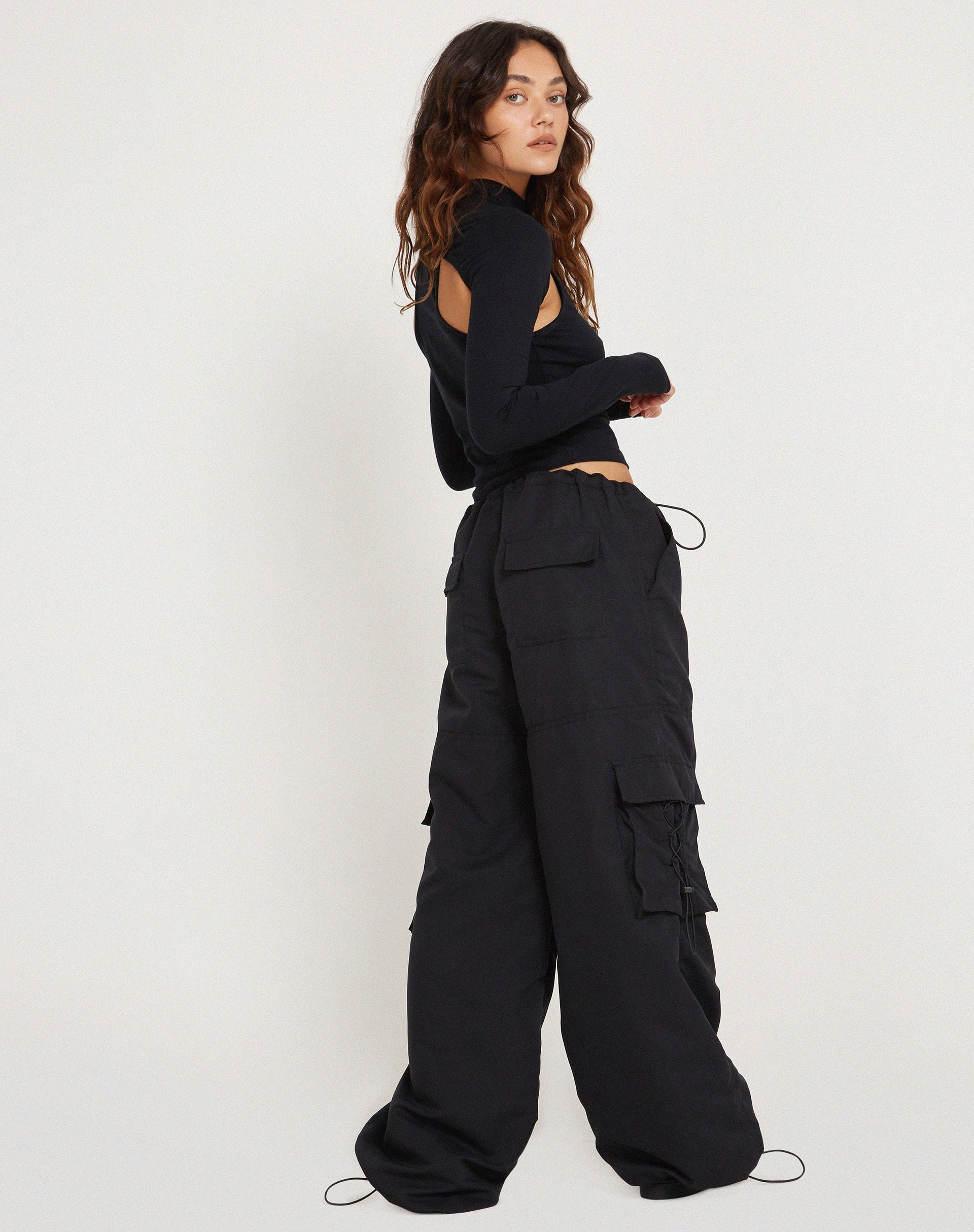 Bandi Long Sleeve High Neck Cut Out Top in Black-Nico Sky