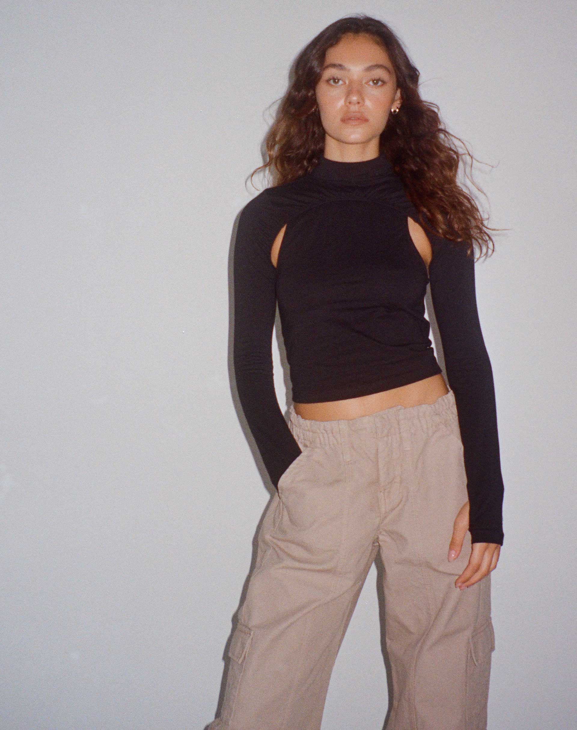 Bandi Long Sleeve High Neck Cut Out Top in Black-Nico Sky