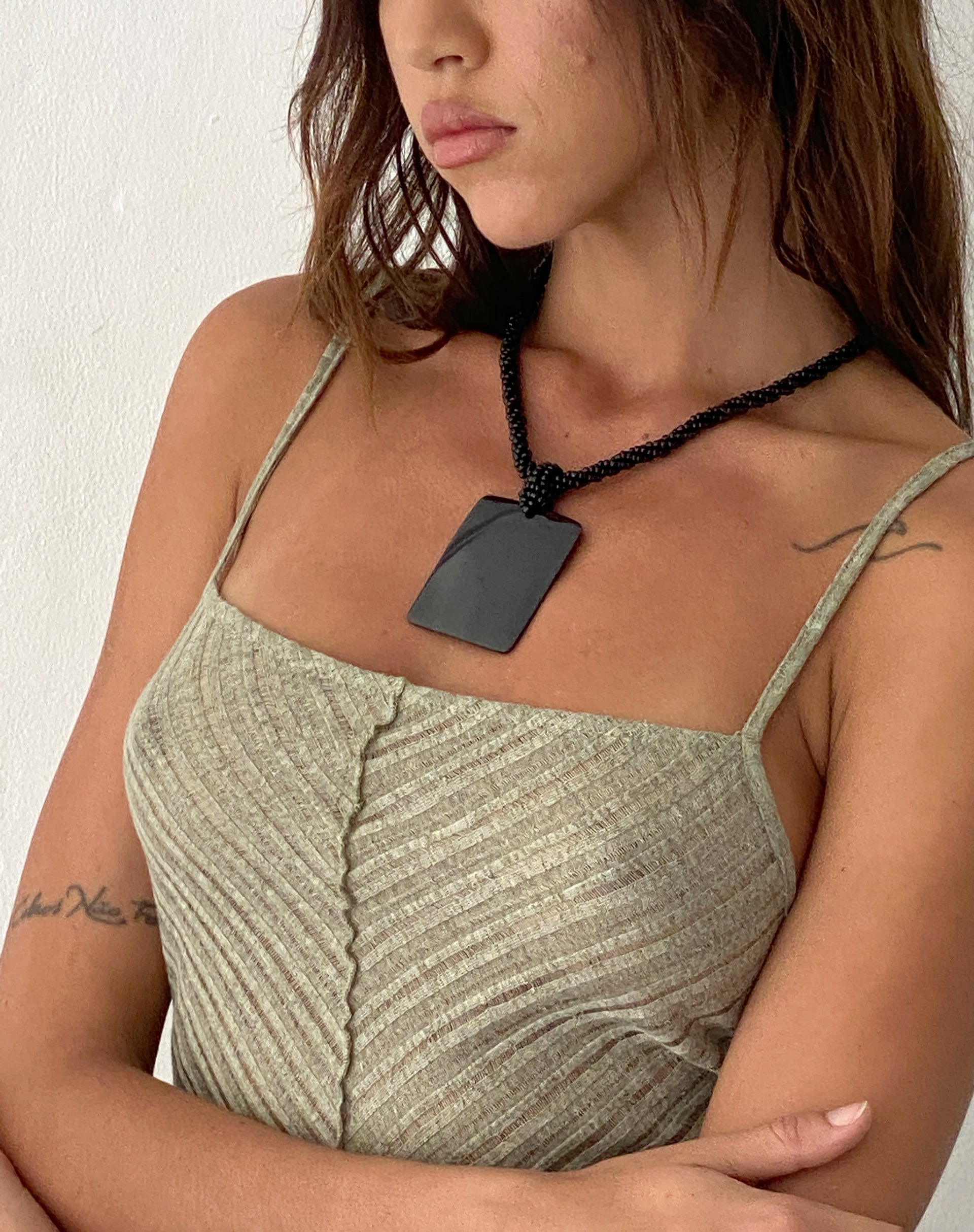 Bara Necklace with Black Rectangle Pendant-Nico Sky
