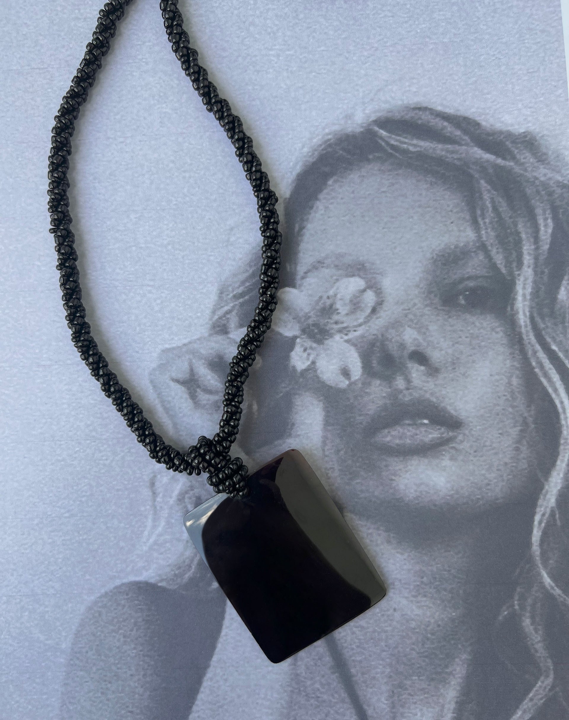 Bara Necklace with Black Rectangle Pendant-Nico Sky