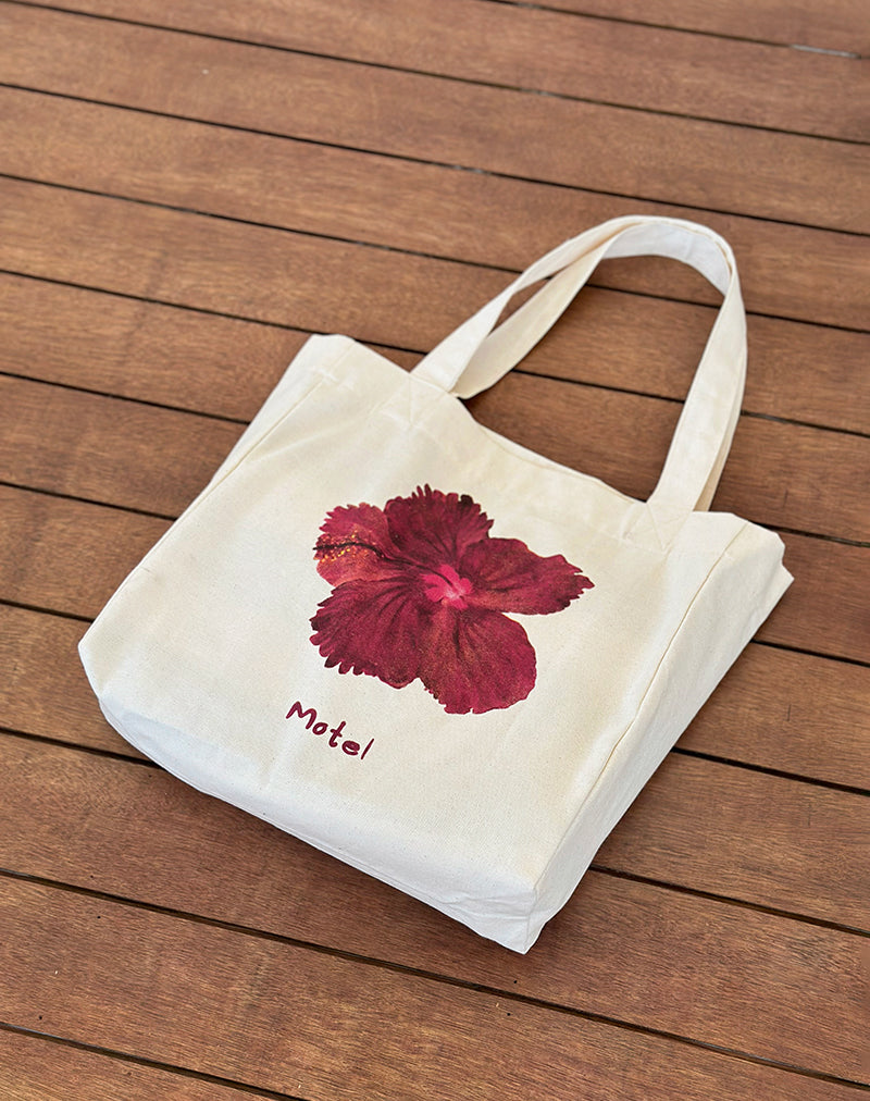 Barbara Tote Bag in Ivory with Hibiscus Print-Nico Sky