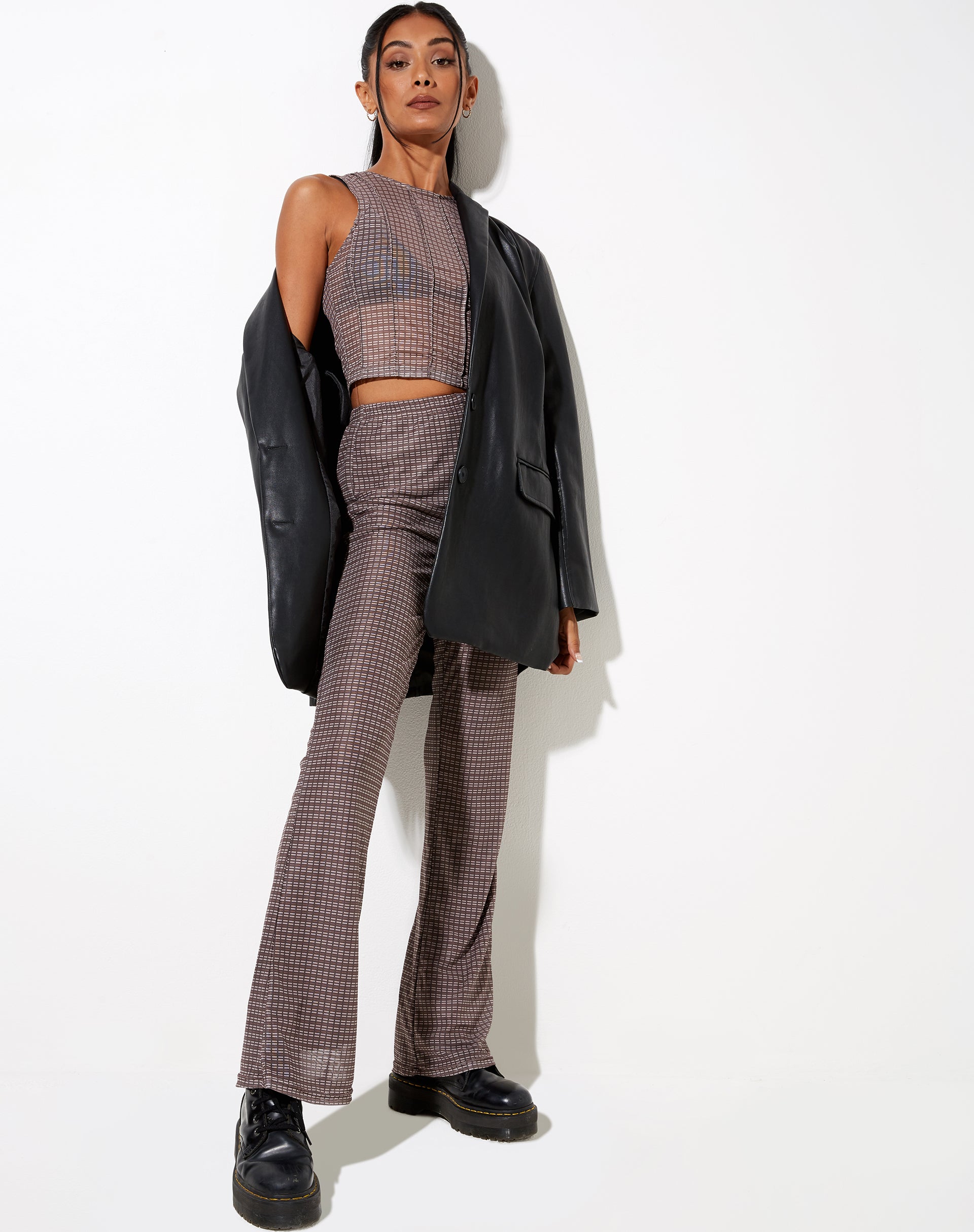 Barika Top in Mini Check Chocolate-Nico Sky