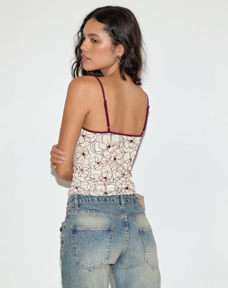 Barlyn Cami Top in Line Flower Cream-Nico Sky