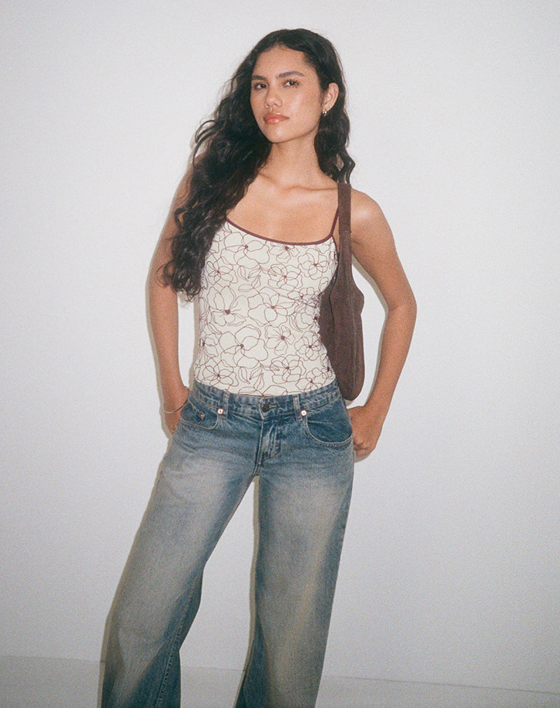 Barlyn Cami Top in Line Flower Cream-Nico Sky