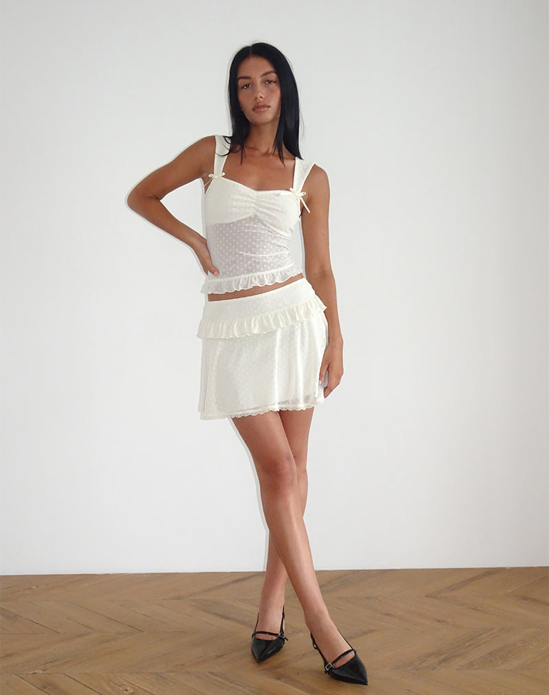Gastri Mini Skirt in Ivory Polka Flock-Nico Sky