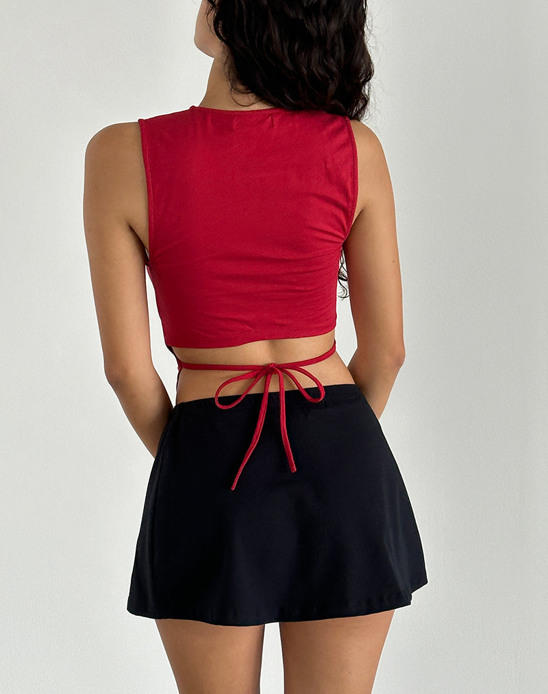 Baruna Tie Back Basic Top in Adrenaline Red-Nico Sky