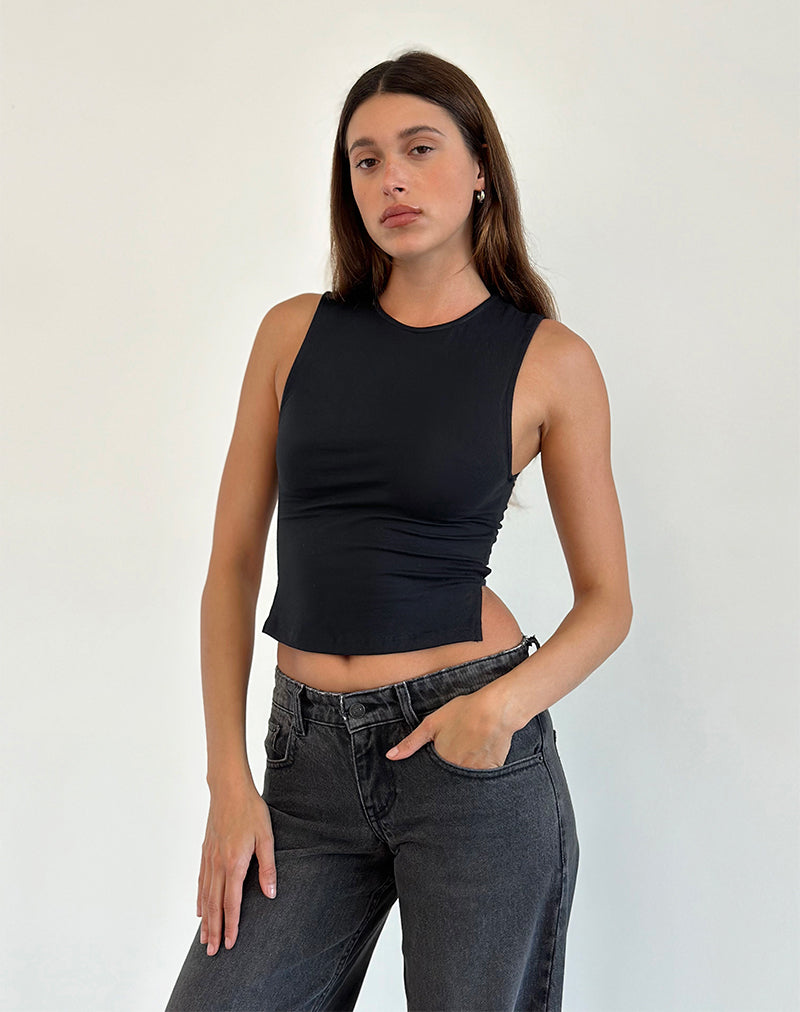 Baruna Tie Back Top in Black-Nico Sky