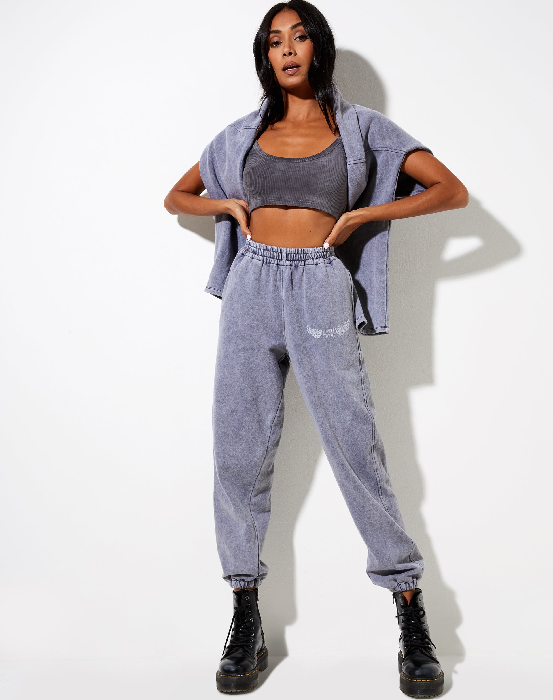 Basta Jogger in Charcoal Wash 'Angel Energy' Wings-Nico Sky