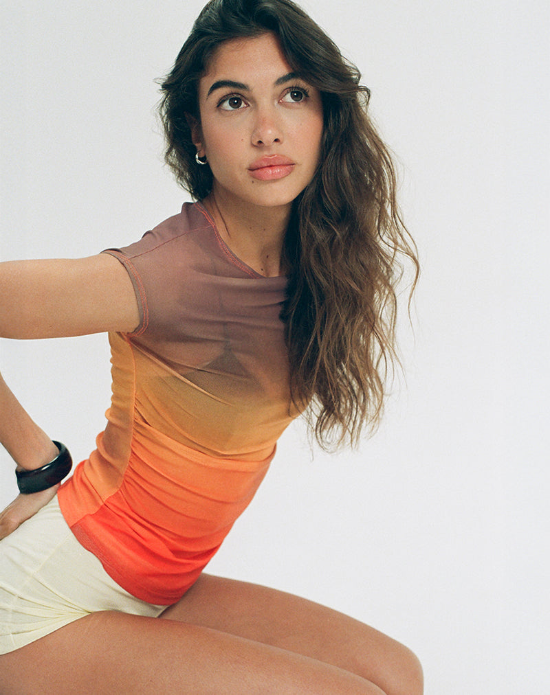 Bastille Top in Mesh Printed Orange Sunset-Nico Sky