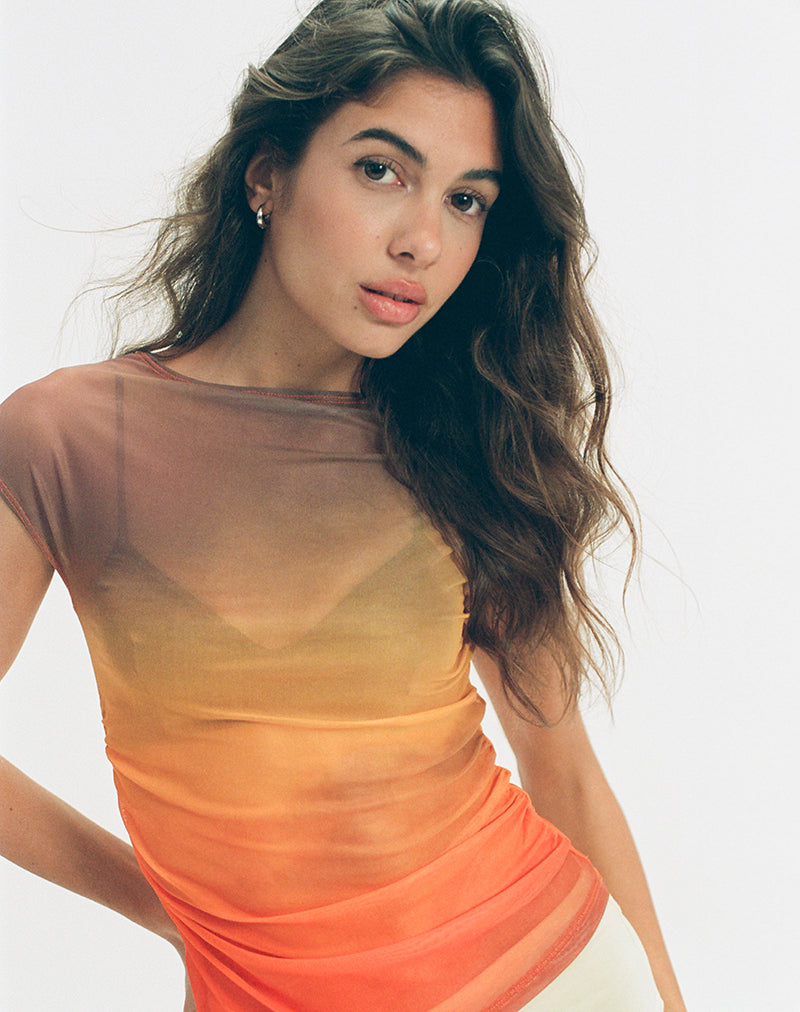 Bastille Top in Mesh Printed Orange Sunset-Nico Sky