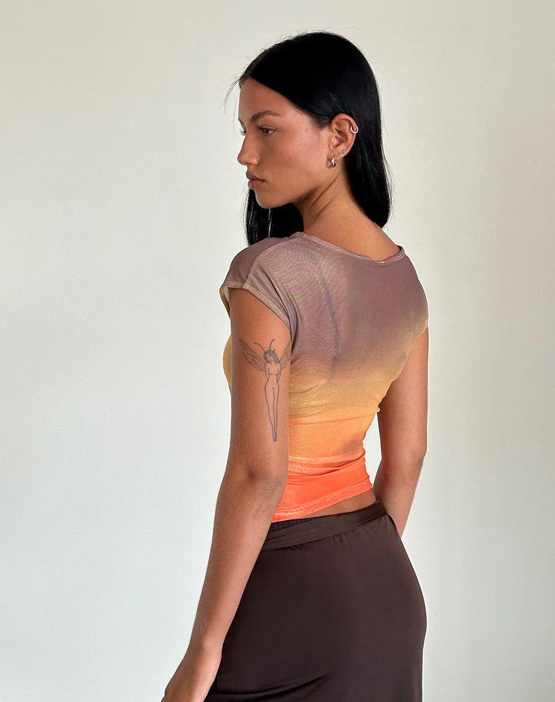Bastille Top in Mesh Printed Orange Sunset-Nico Sky
