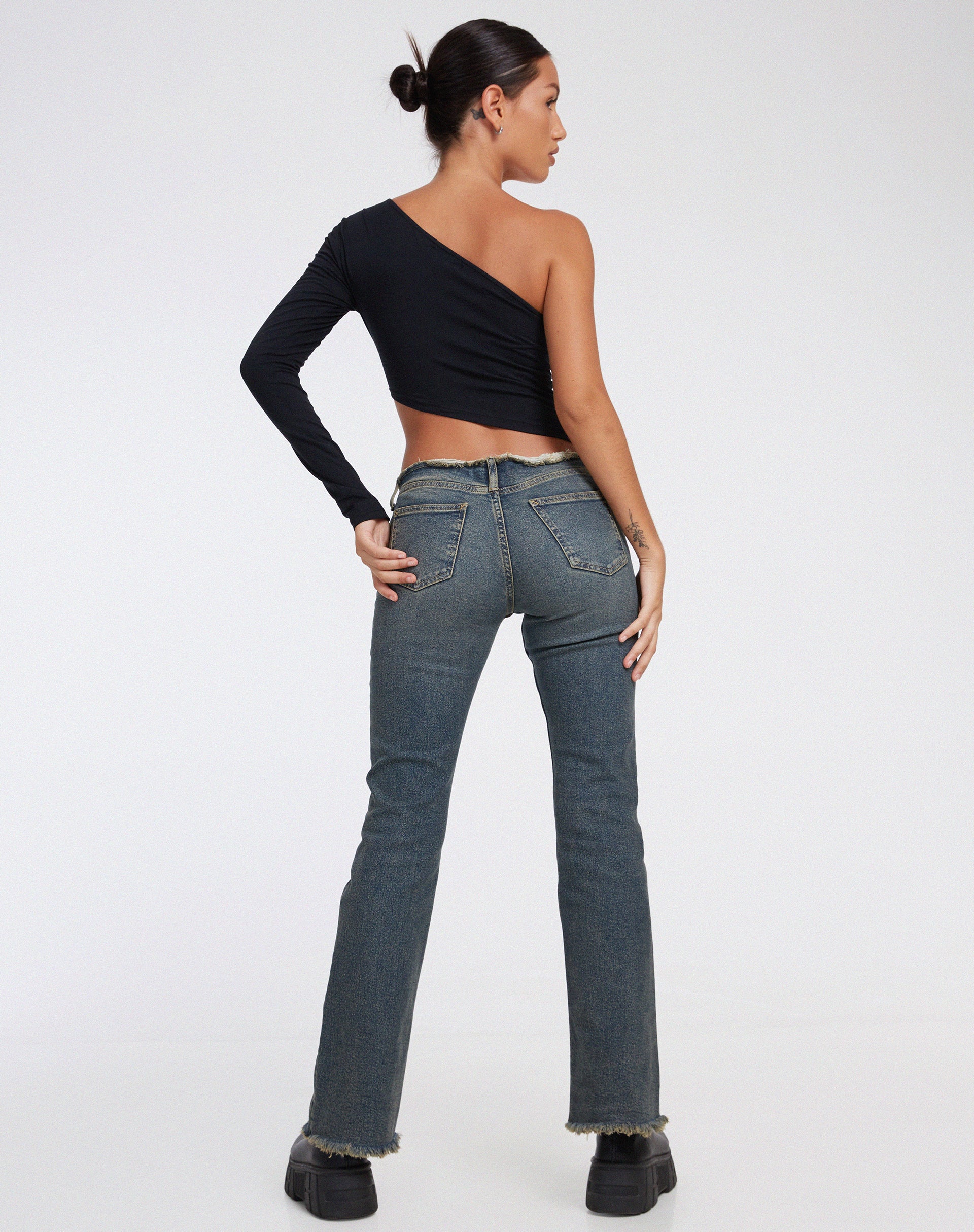 Baylee Crop Top in Lycra Black-Nico Sky