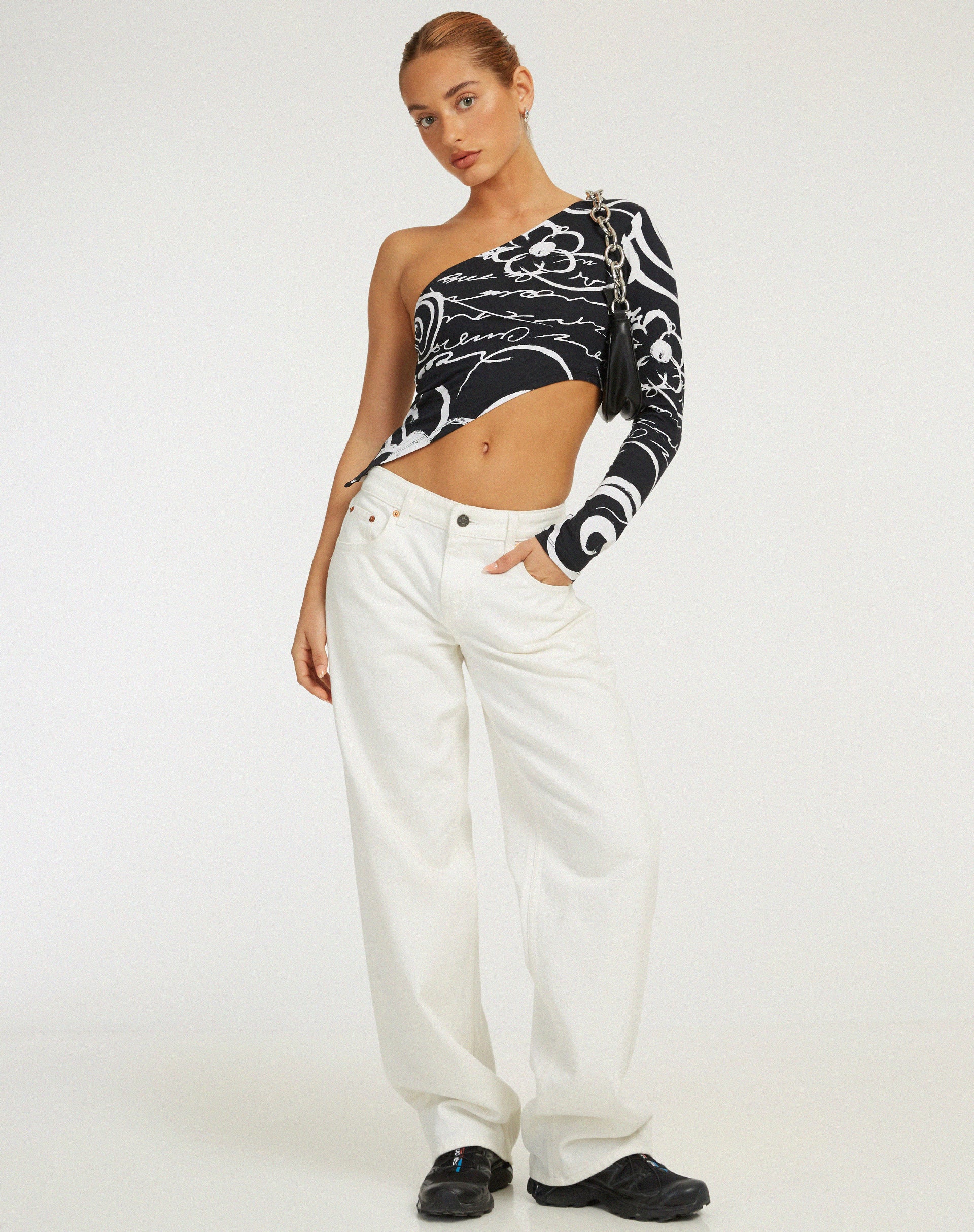 Baylee Crop Top in Mono Doodle Black-Nico Sky