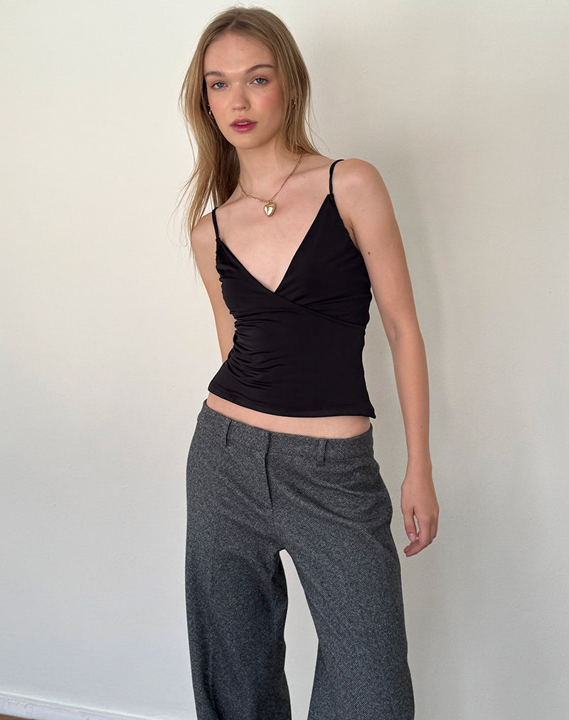 Bea Slinky Cross Front Top in Black-Nico Sky
