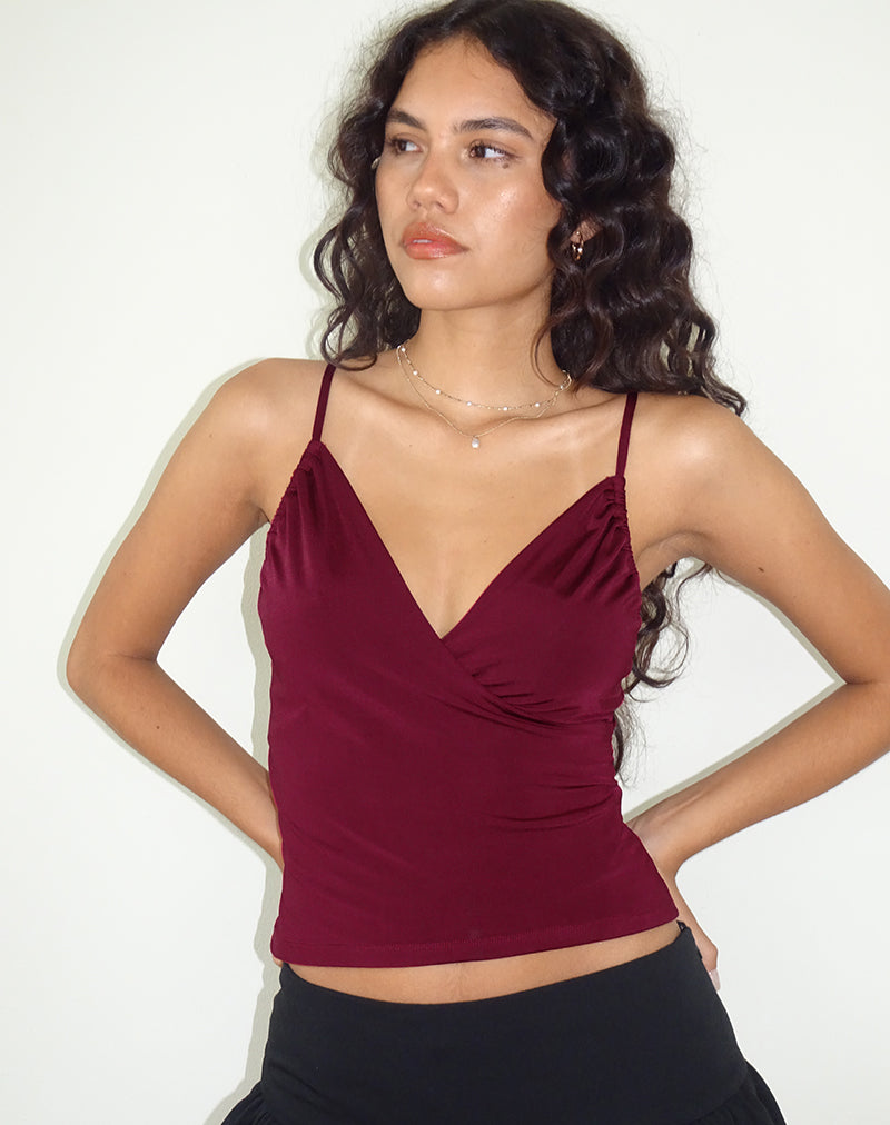 Bea Cross Front Top in Burgundy-Nico Sky