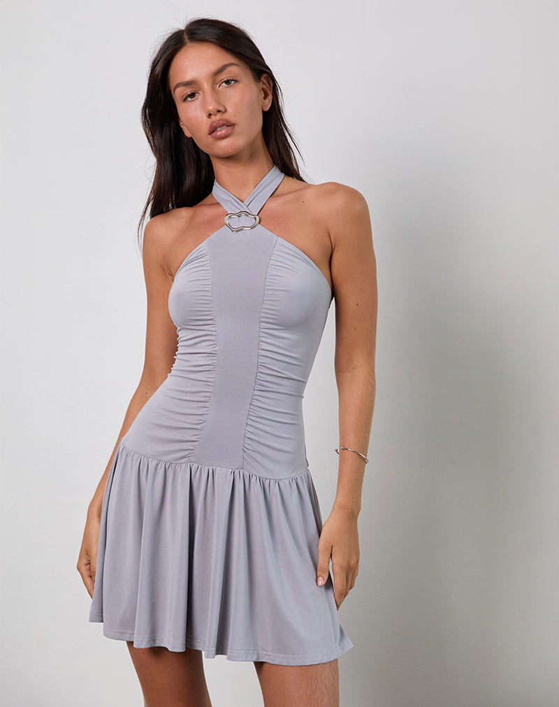 Belasar Mini Dress in Cupro Lilac Grey-Nico Sky