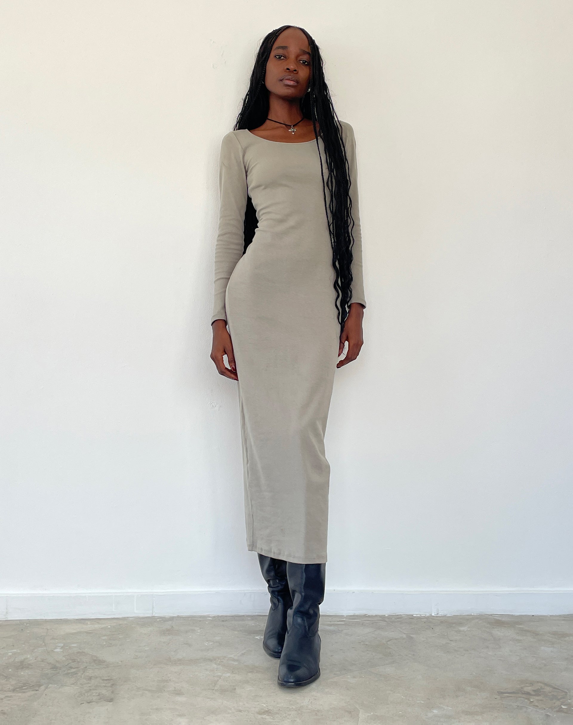 Belila Long Sleeve Maxi Dress in Sage Grey-Nico Sky